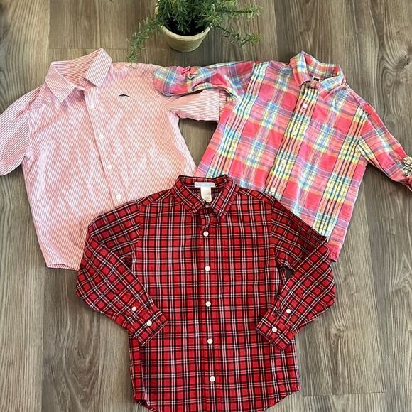 ((3 PIECE)) JANIE AND JACK 100% COTTON BUTTON DOWN SHIRT BUNDLE SIZE 5 - Picture 1 of 7